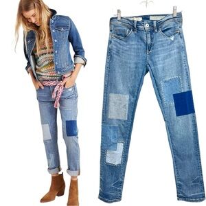 Anthropologie Pilcro Womens Patchwork Slim Boyfriend Jeans Size 25 (waist 27”)